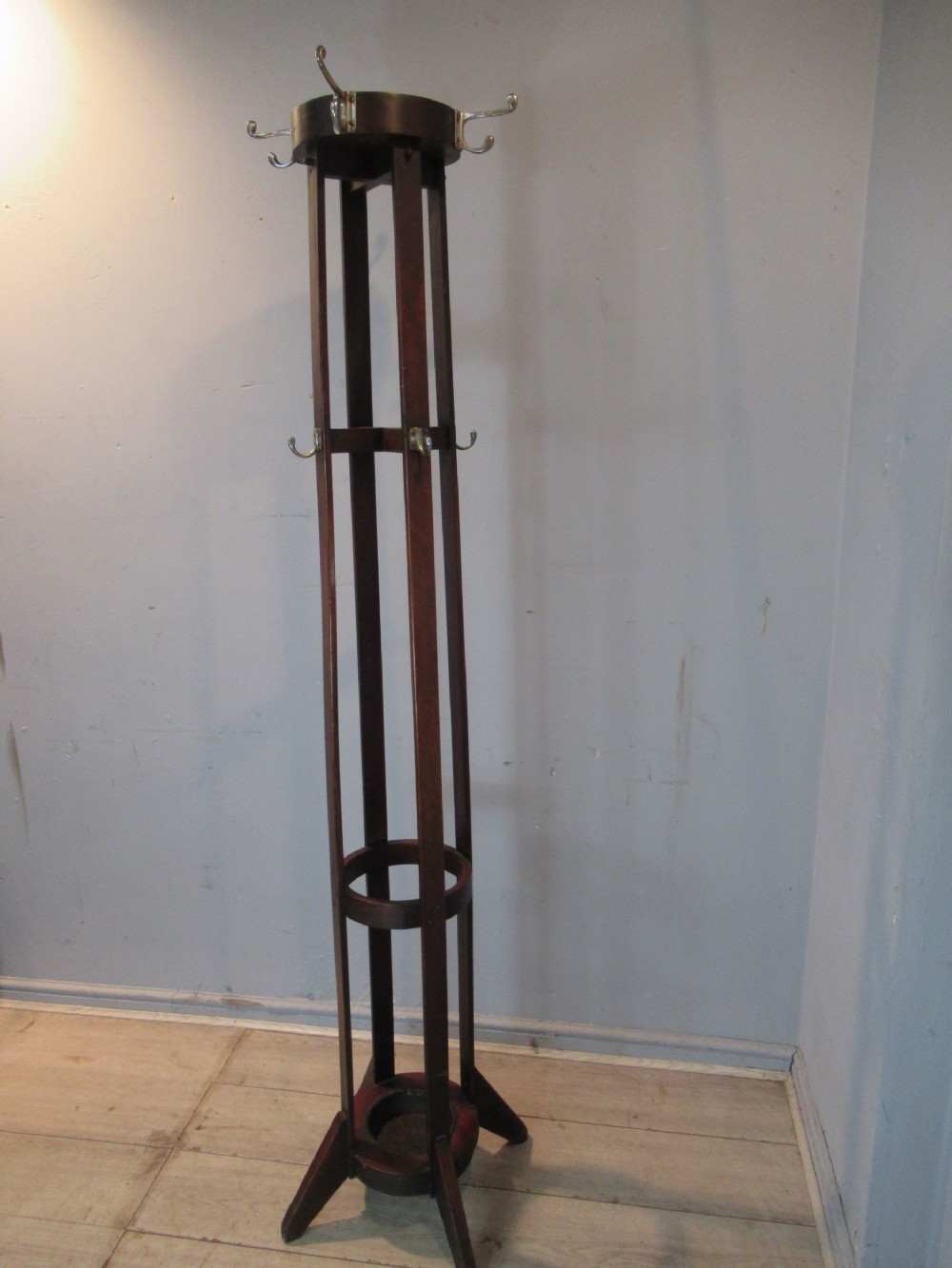 1930s mahogany hat coat and stick stand