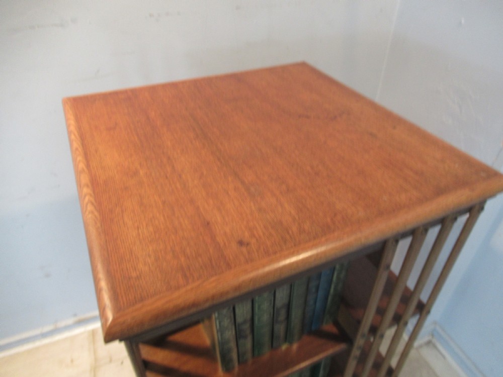 Large oak Edwardian period revolving bookcase View IV