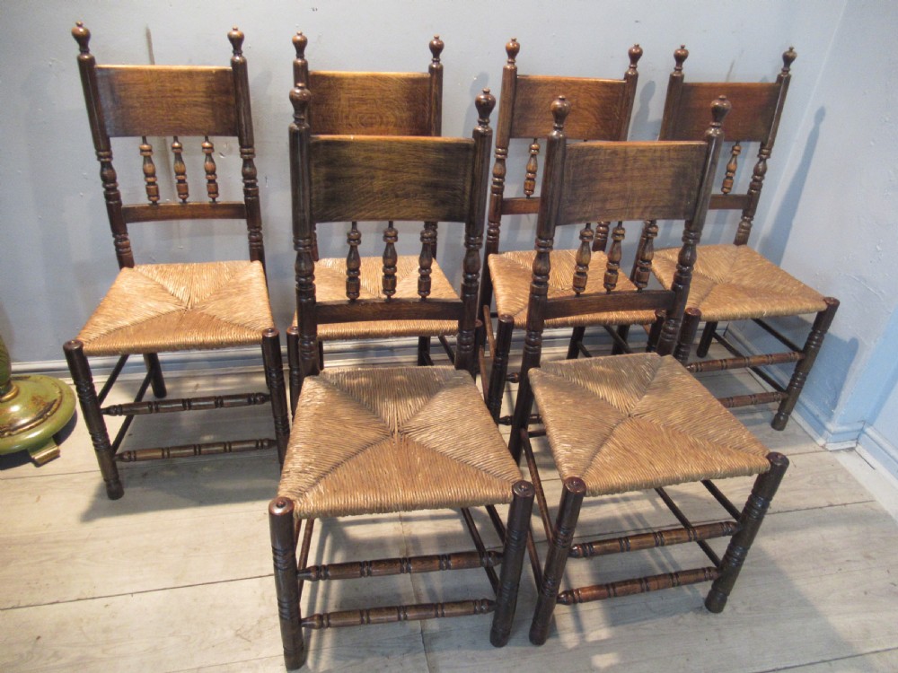 Set of six  oak and beech  kitchen dining chairs