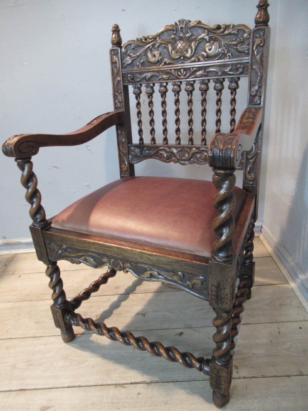 Late Victorian  oak arm chair