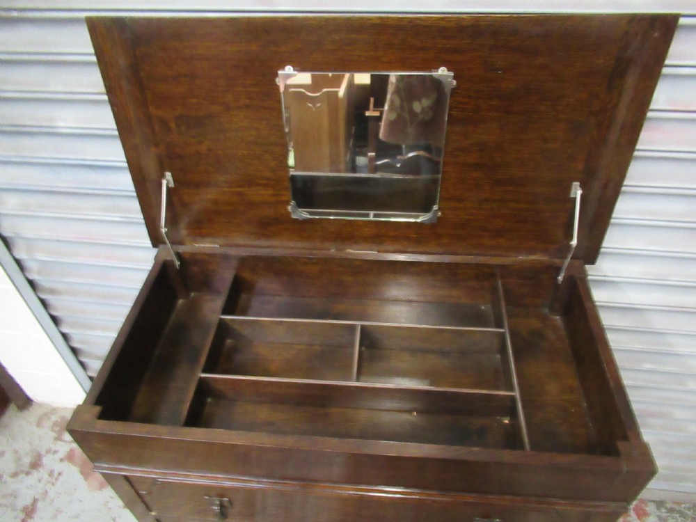 1920s oak fitted lift lid dressing chest View V