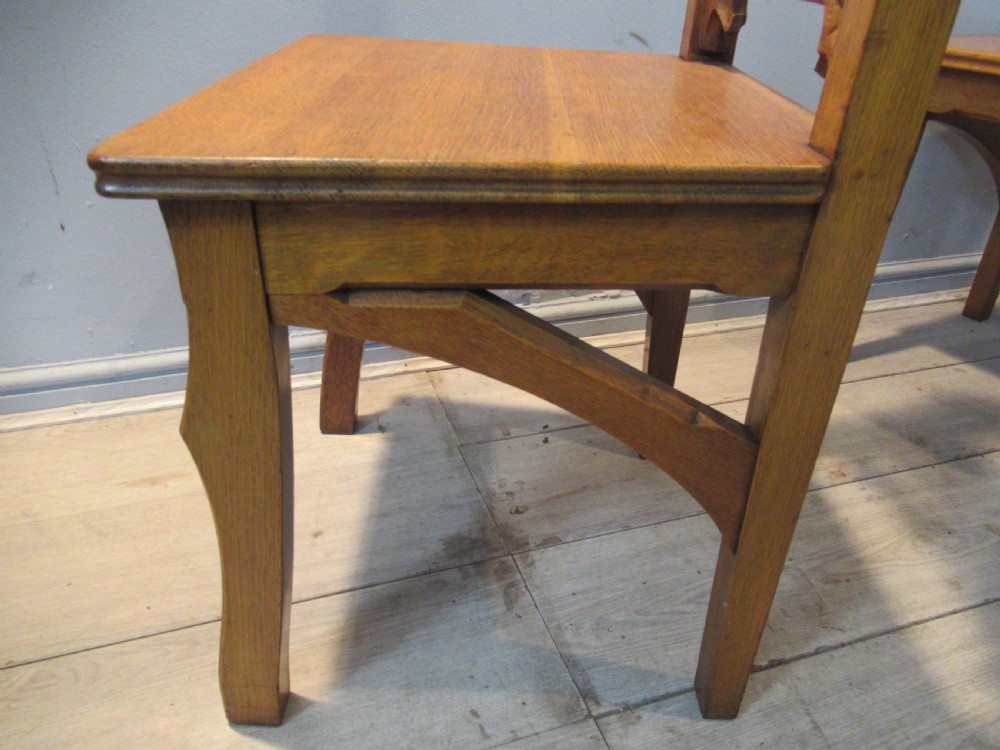 Set of four 19th century   light oak gothic hall chairs View VII