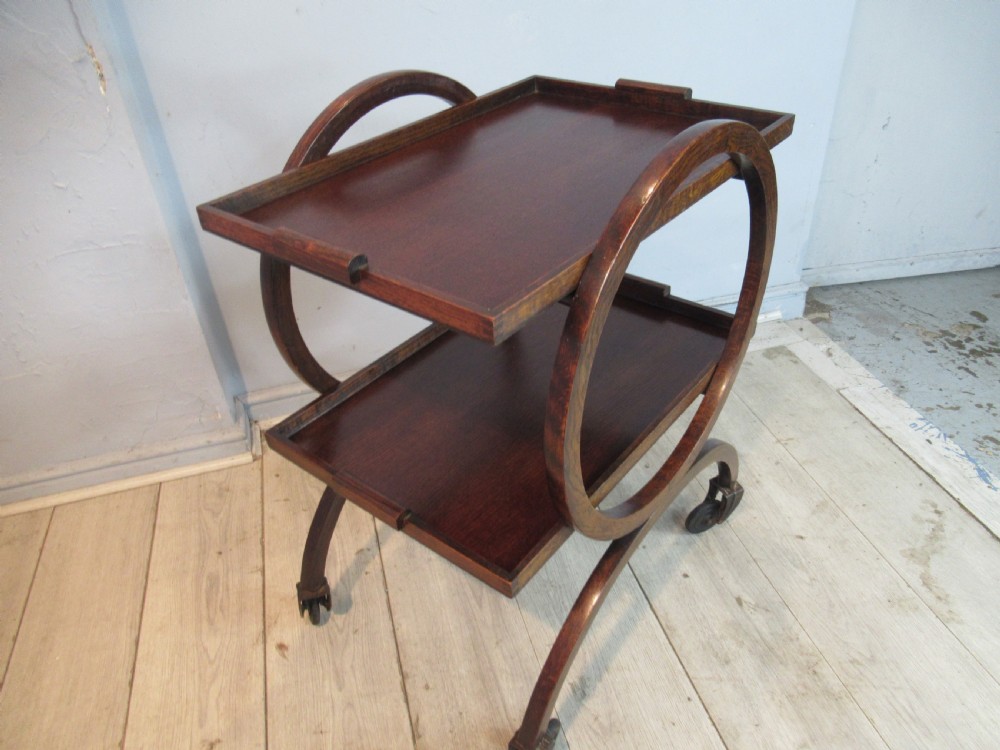Art deco round oak drinks trolley View III