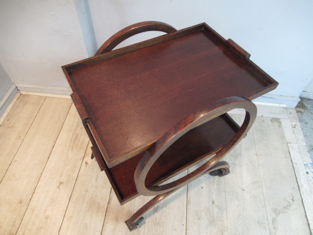 Art deco round oak drinks trolley View IV