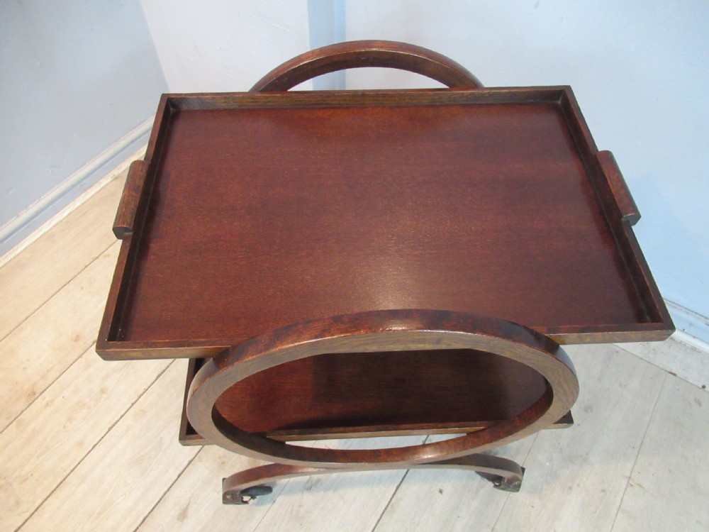 Art deco round oak drinks trolley View V