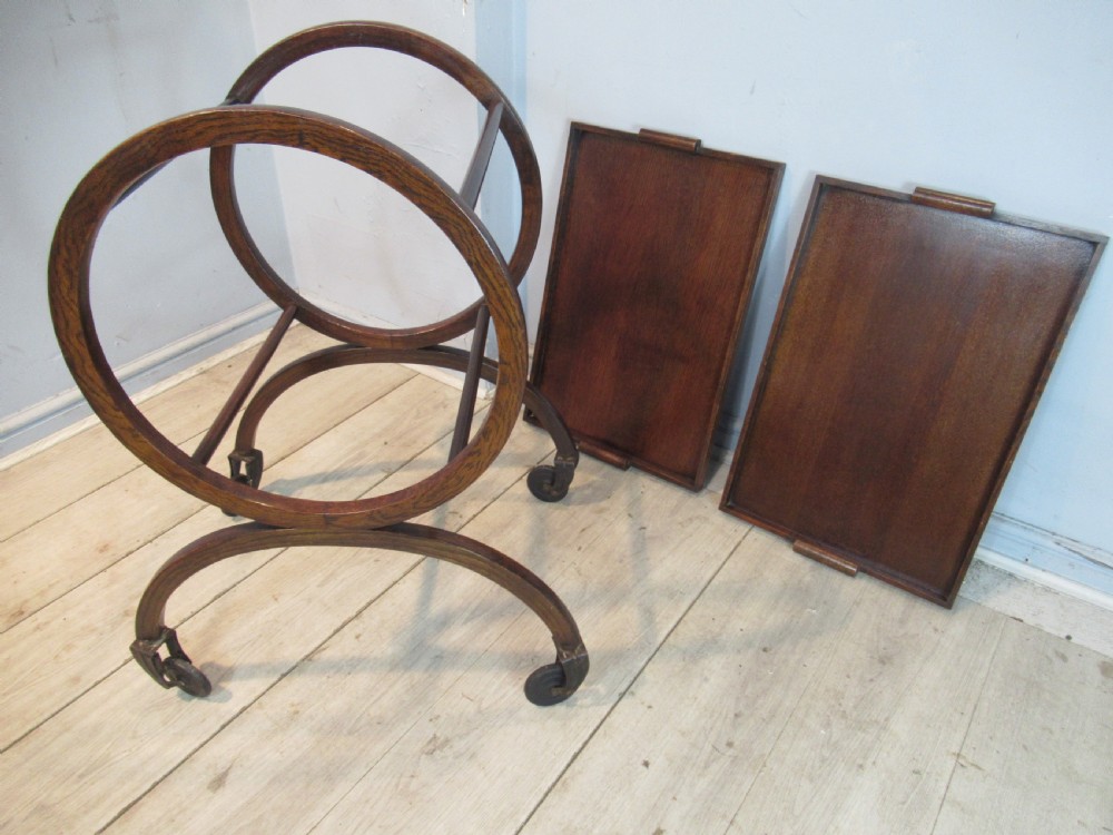 Art deco round oak drinks trolley View VII