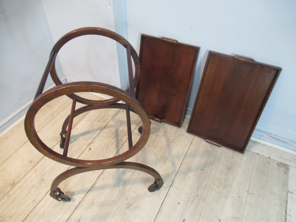 Art deco round oak drinks trolley View VIII
