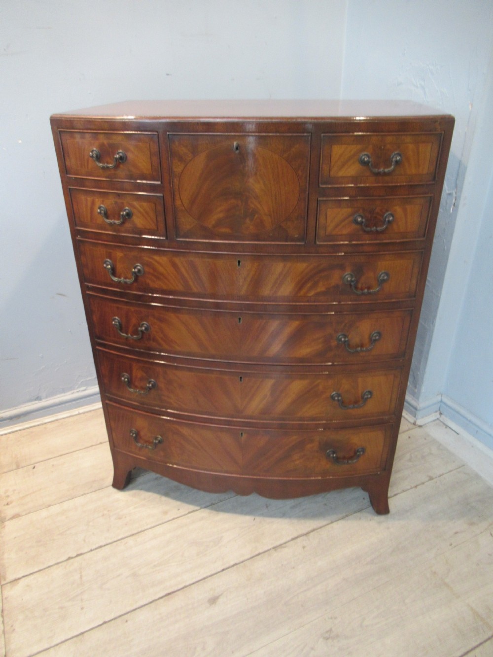 Georgian style mahogany  nine drawer bow front chest