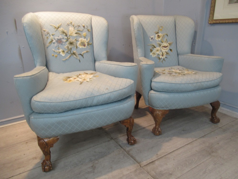 Pair of country house wing arm chairs