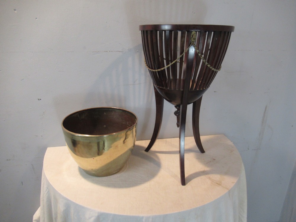 Edwardian period mahogany and brass plant stand View II