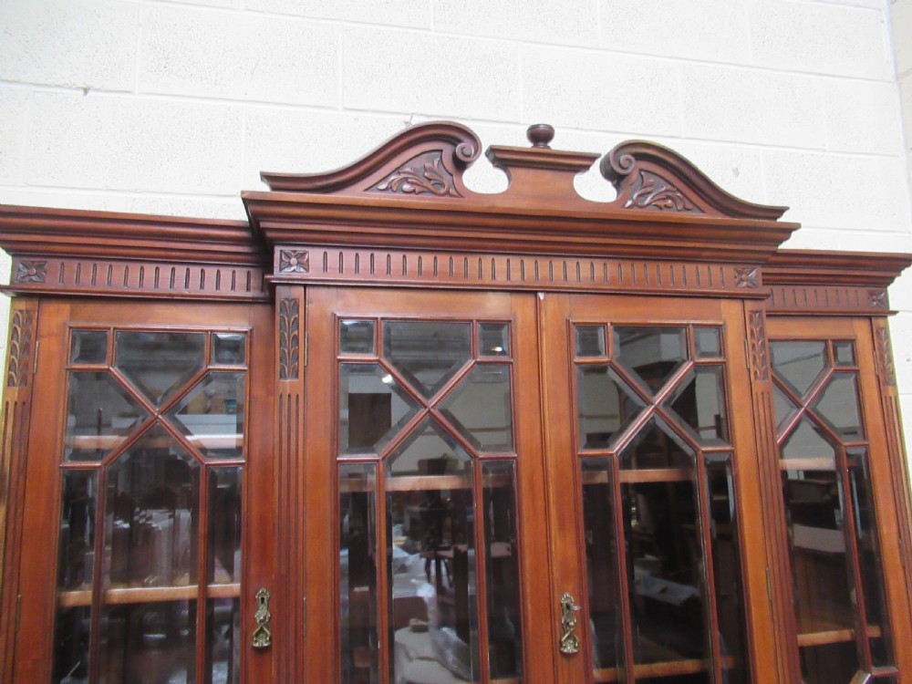 Late Victorian walnut break front bookcase View V