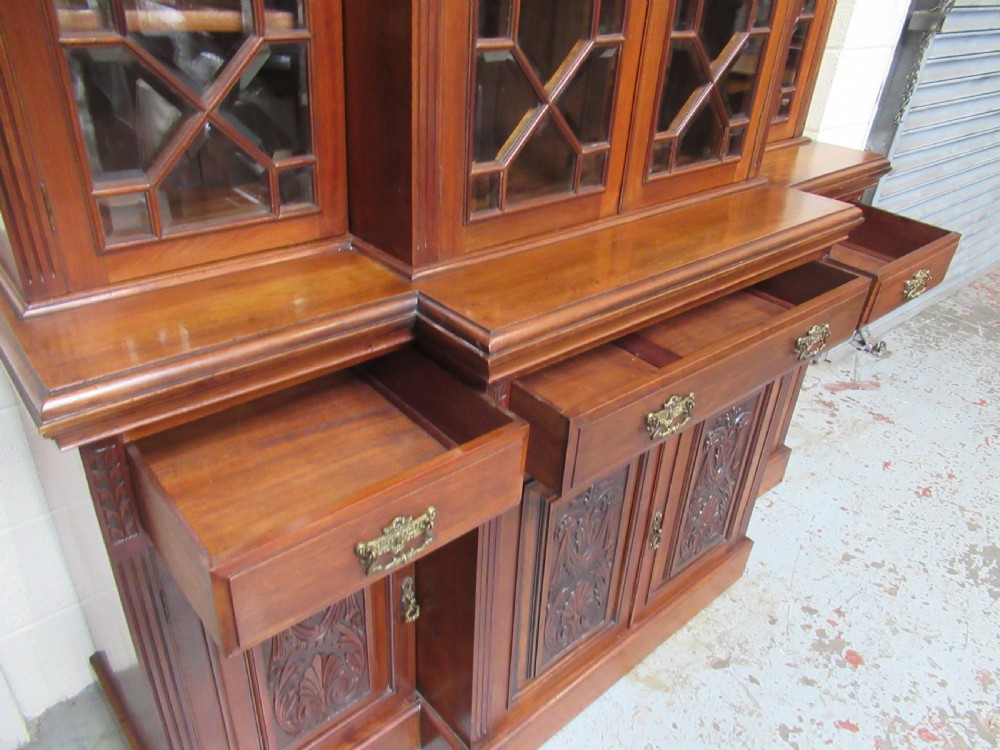 Late Victorian walnut break front bookcase View X