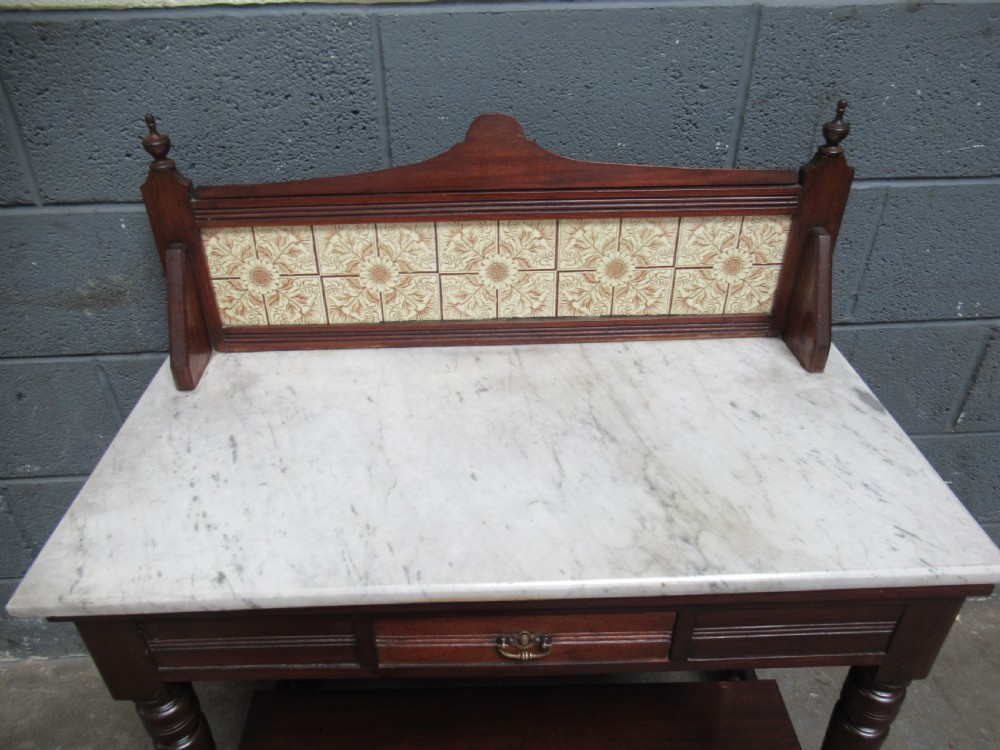 Late Victorian mahogany marble and tile back washstand View II
