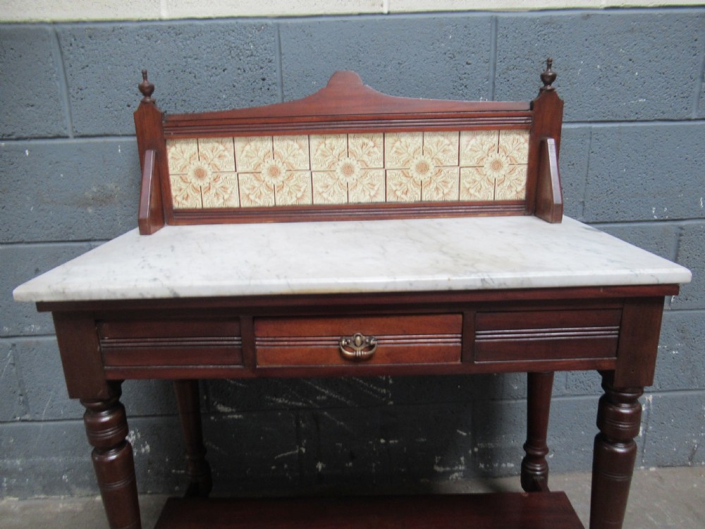 Late Victorian mahogany marble and tile back washstand View III