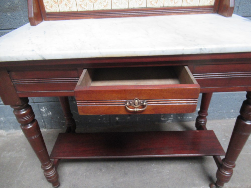 Late Victorian mahogany marble and tile back washstand View IV