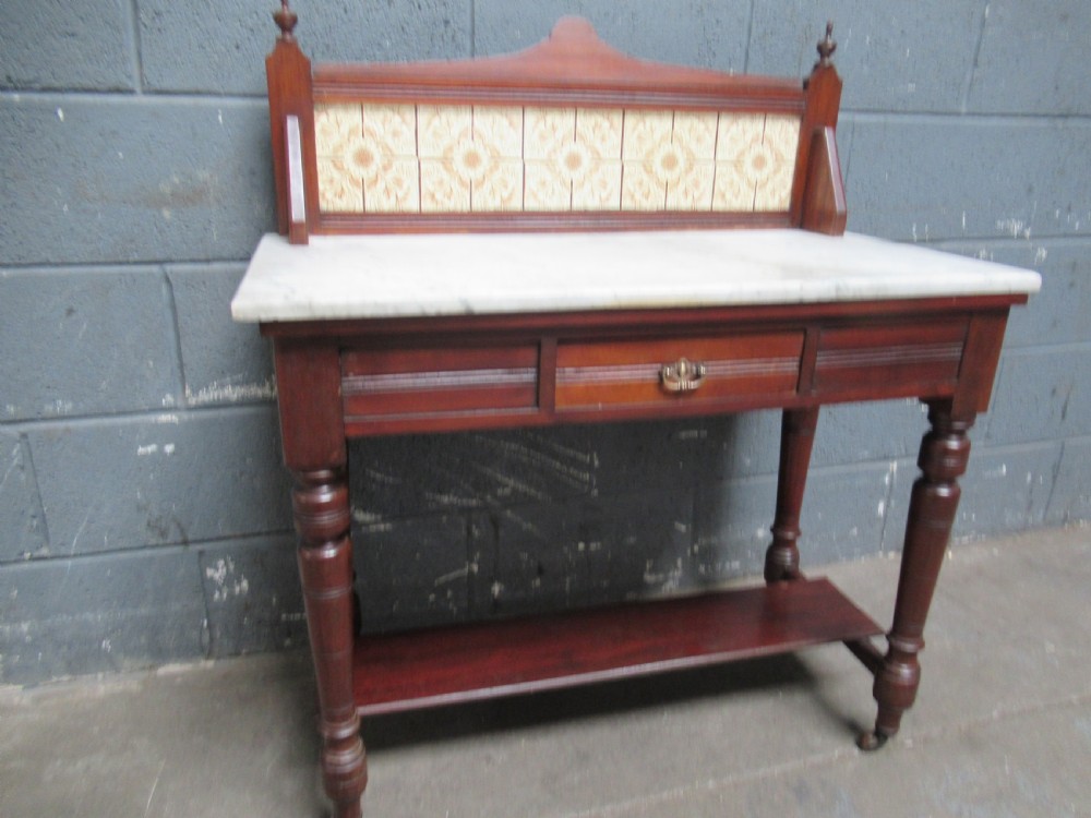 Late Victorian mahogany marble and tile back washstand View IX