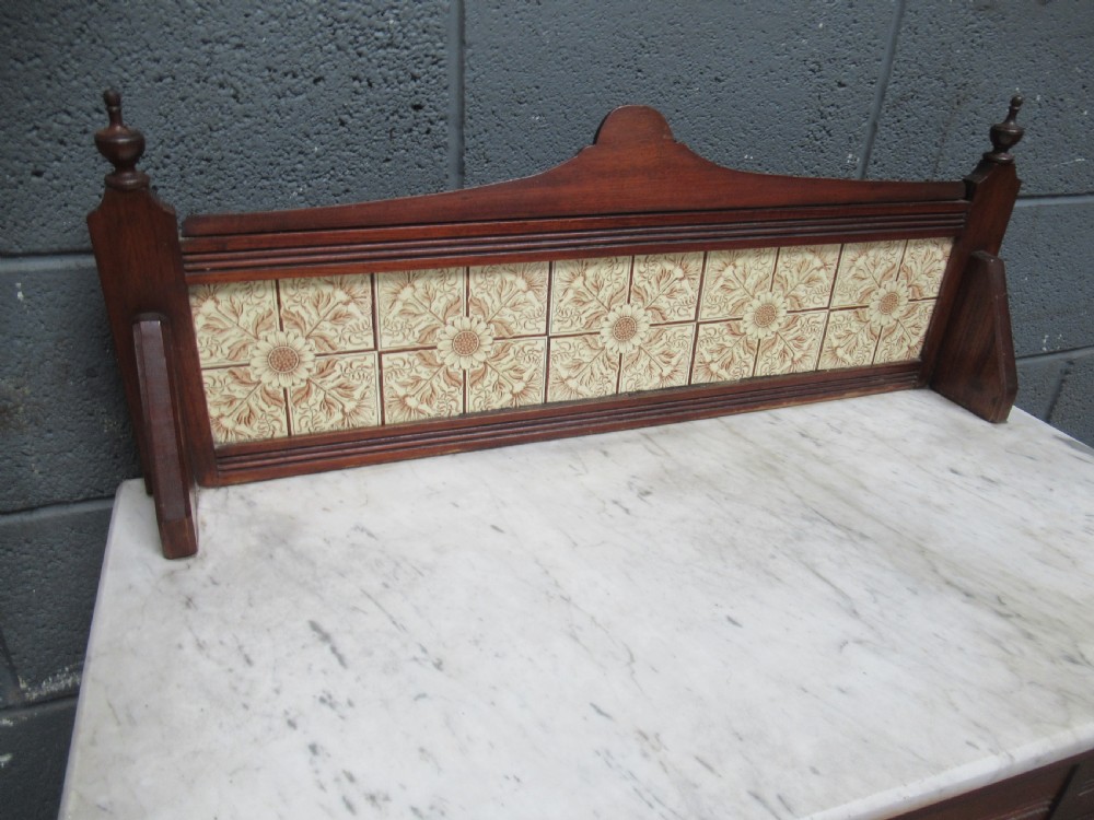 Late Victorian mahogany marble and tile back washstand View X