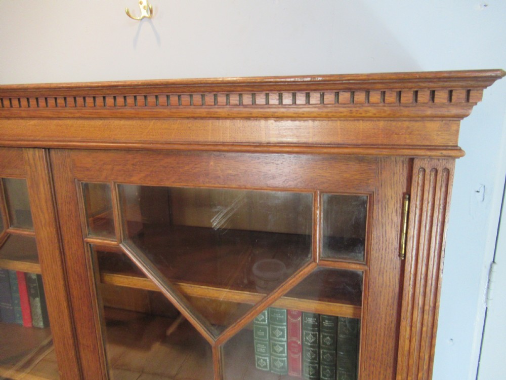 Edwardian   Oak two glass door bookcase View VIII