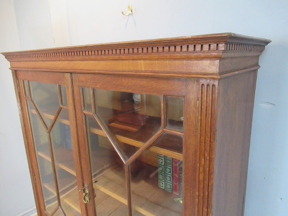 Edwardian   Oak two glass door bookcase View XII
