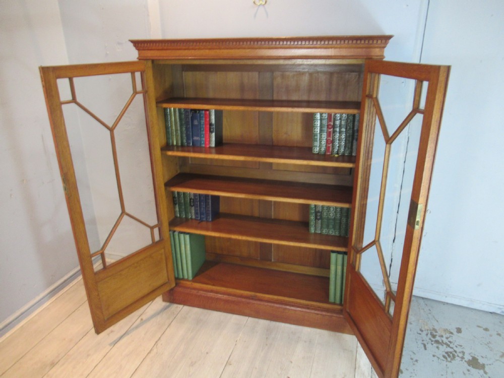 Edwardian   Oak two glass door bookcase View XIII