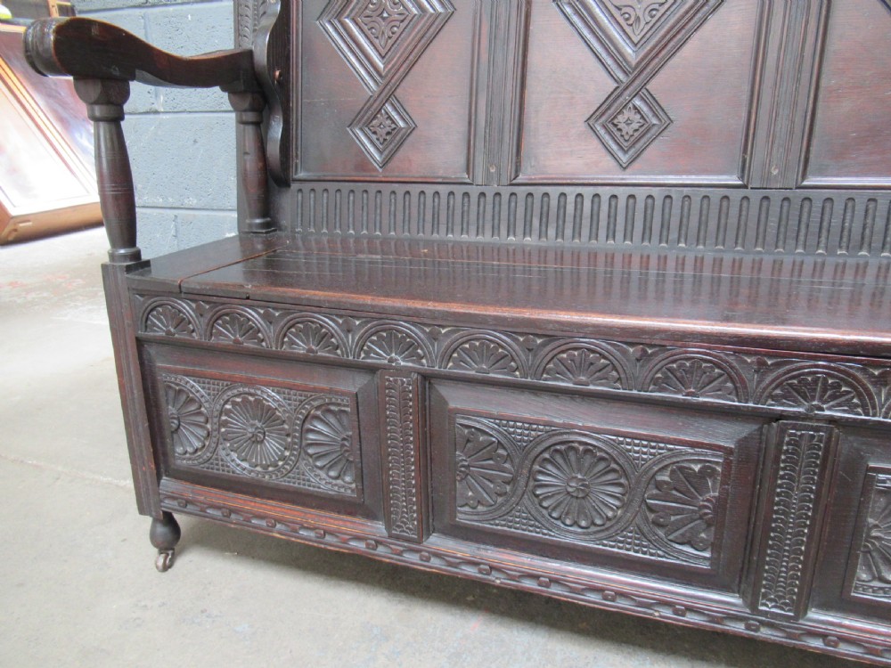 Late Victorian oak monks  bench seat View VII