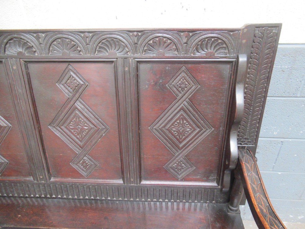 Late Victorian oak monks  bench seat View VIII