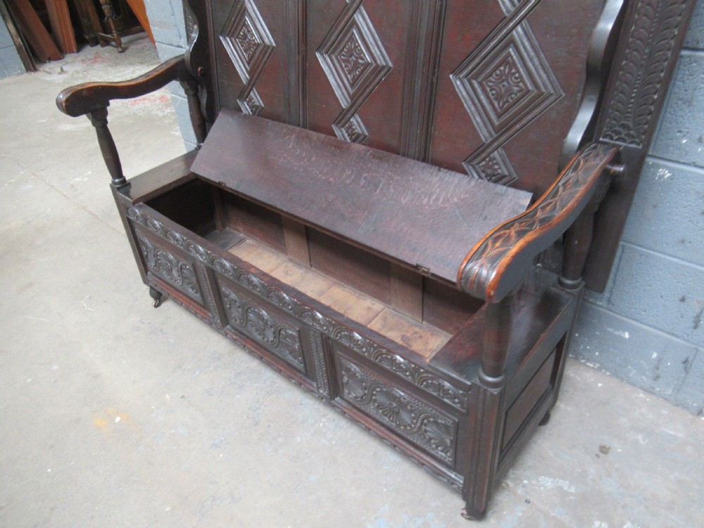 Late Victorian oak monks  bench seat View XI