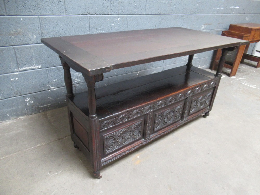 Late Victorian oak monks  bench seat View XII