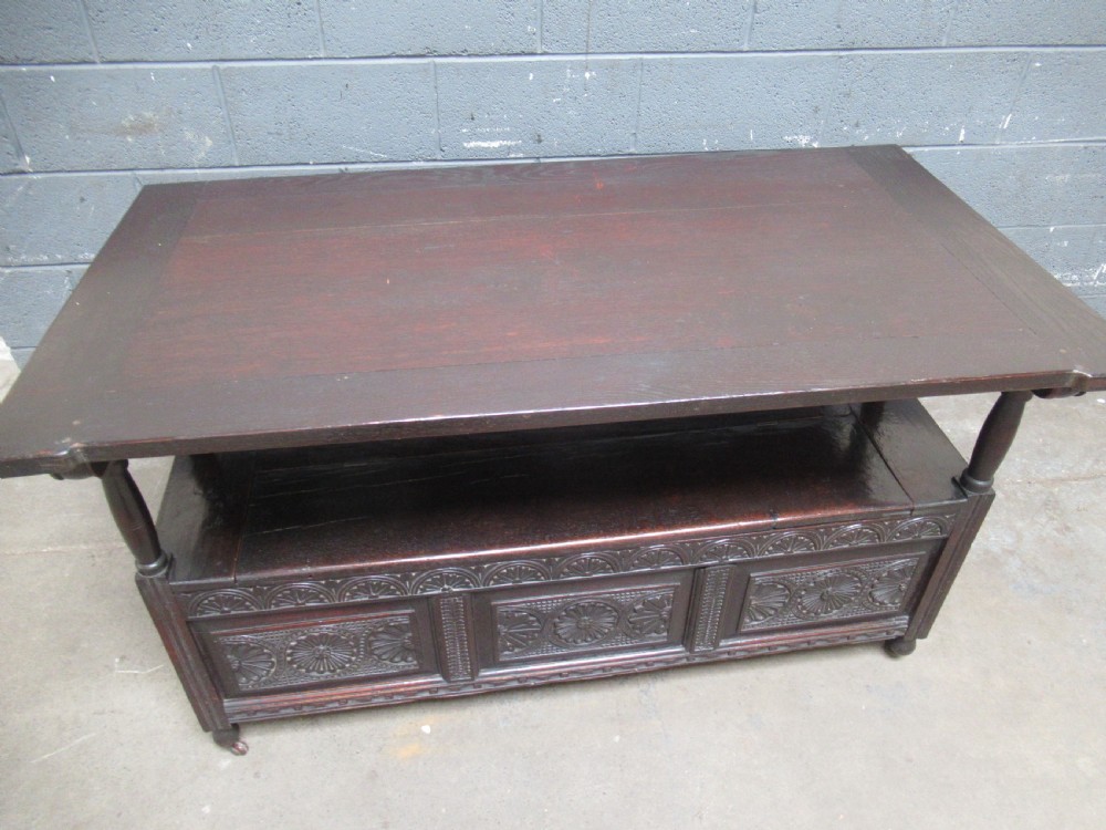 Late Victorian oak monks  bench seat View XV