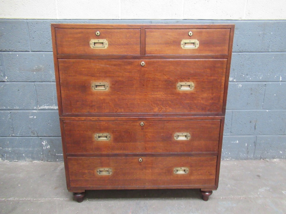 19th century oak military  campaign chest of drawers