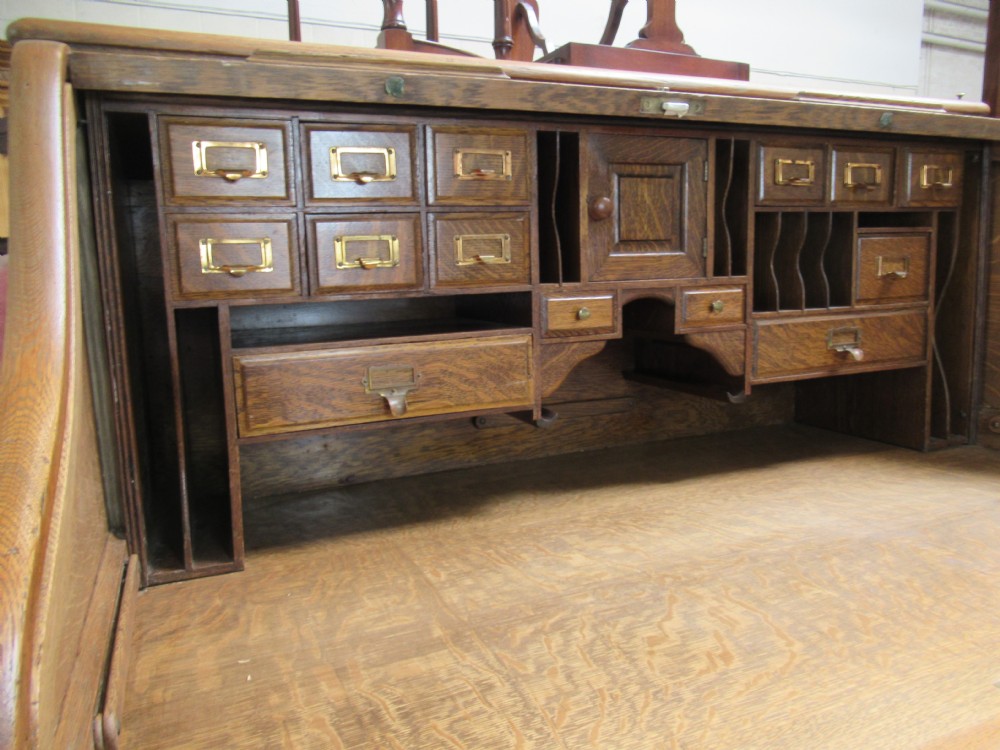 Large light oak roll top desk View II