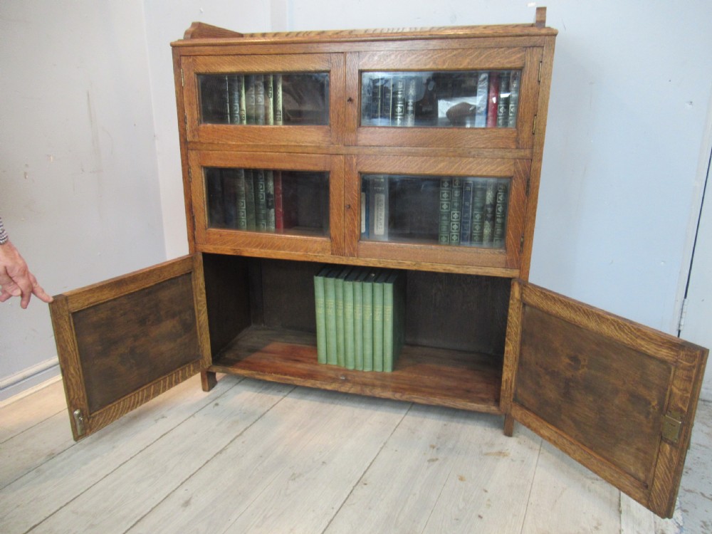 Oak  four glass and two panel doors bookcase View IX