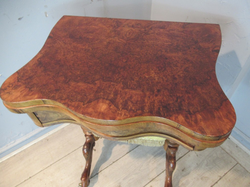 Victorian burr walnut   games / sewing table View V