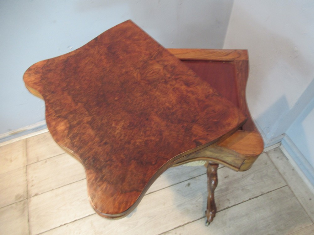 Victorian burr walnut   games / sewing table View VIII