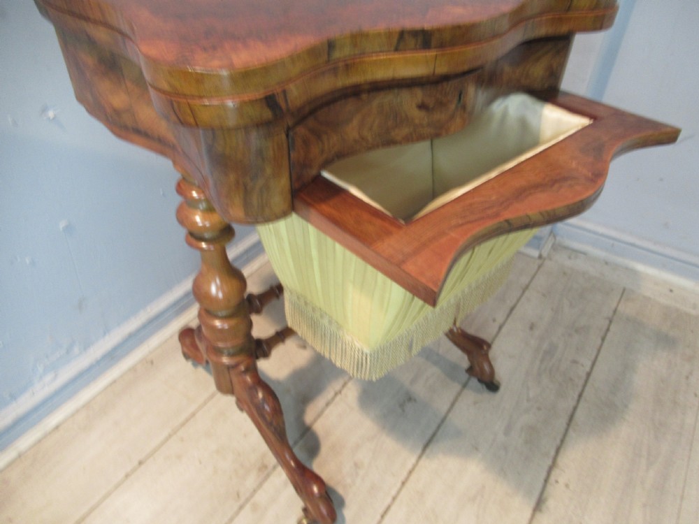 Victorian burr walnut   games / sewing table View XII