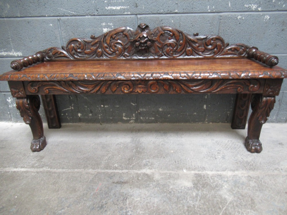 Victorian period   carved oak bench seat