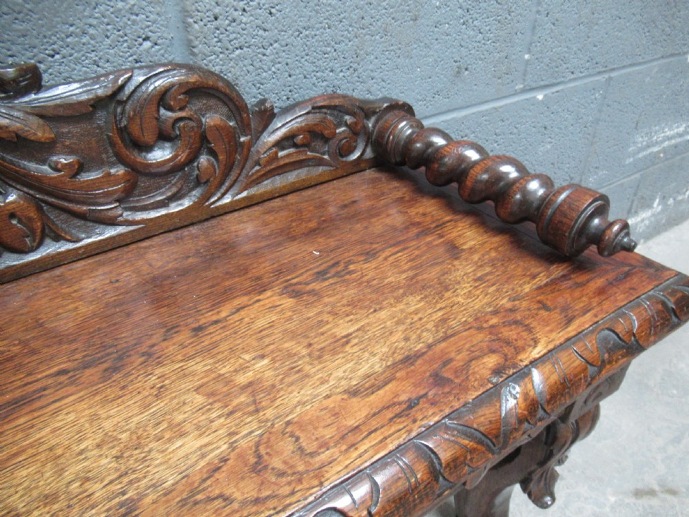 Victorian period   carved oak bench seat View III