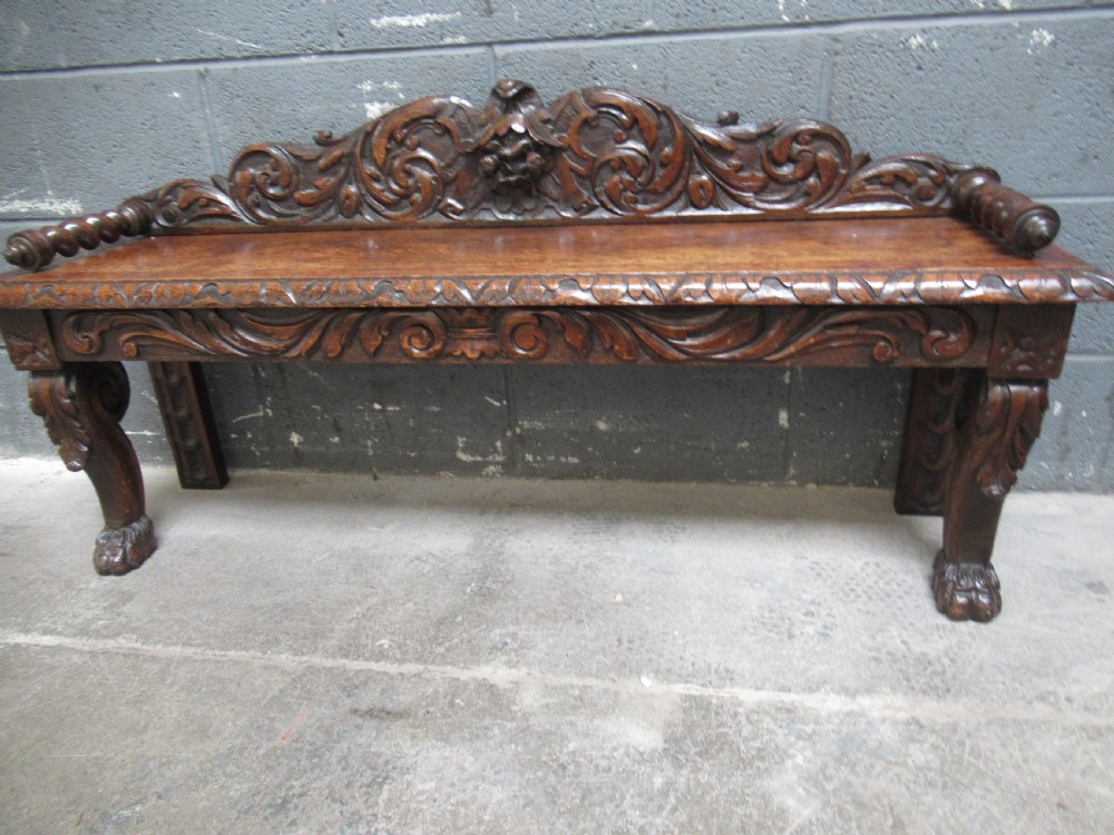 Victorian period   carved oak bench seat View IV