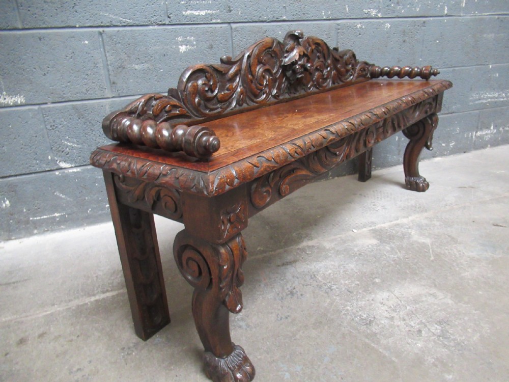 Victorian period   carved oak bench seat View X