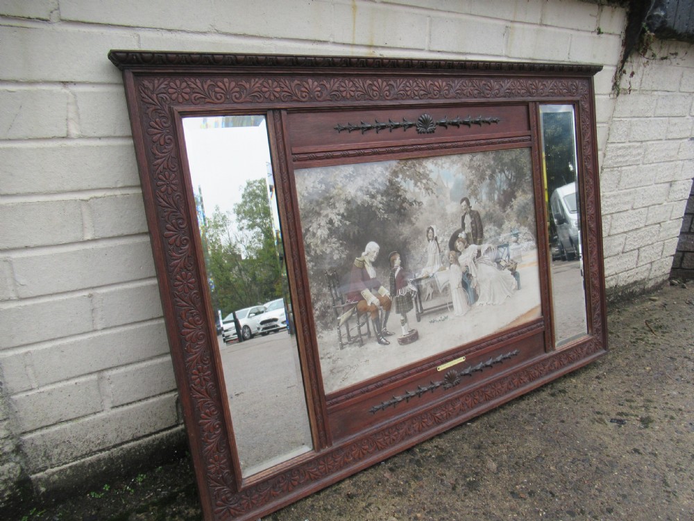 Decorative oak framed over mantle or wall mirror. View II