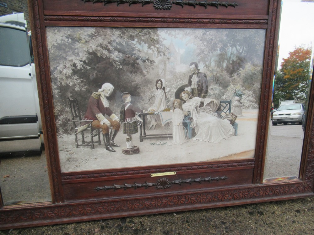 Decorative oak framed over mantle or wall mirror. View IV