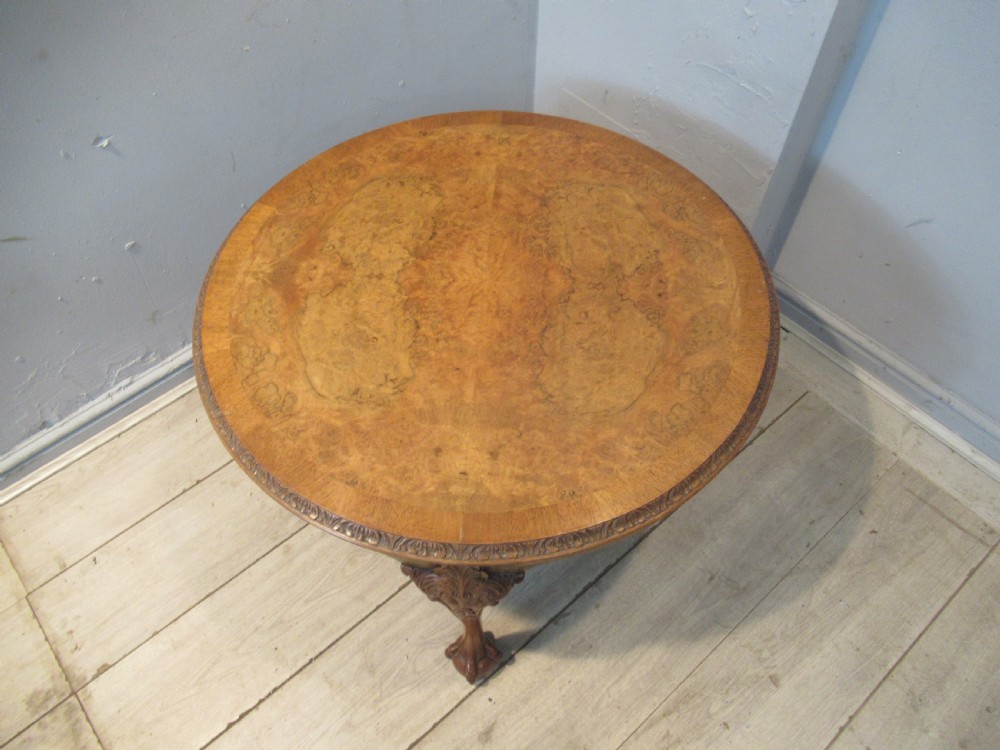 Burr walnut round coffee table  View II