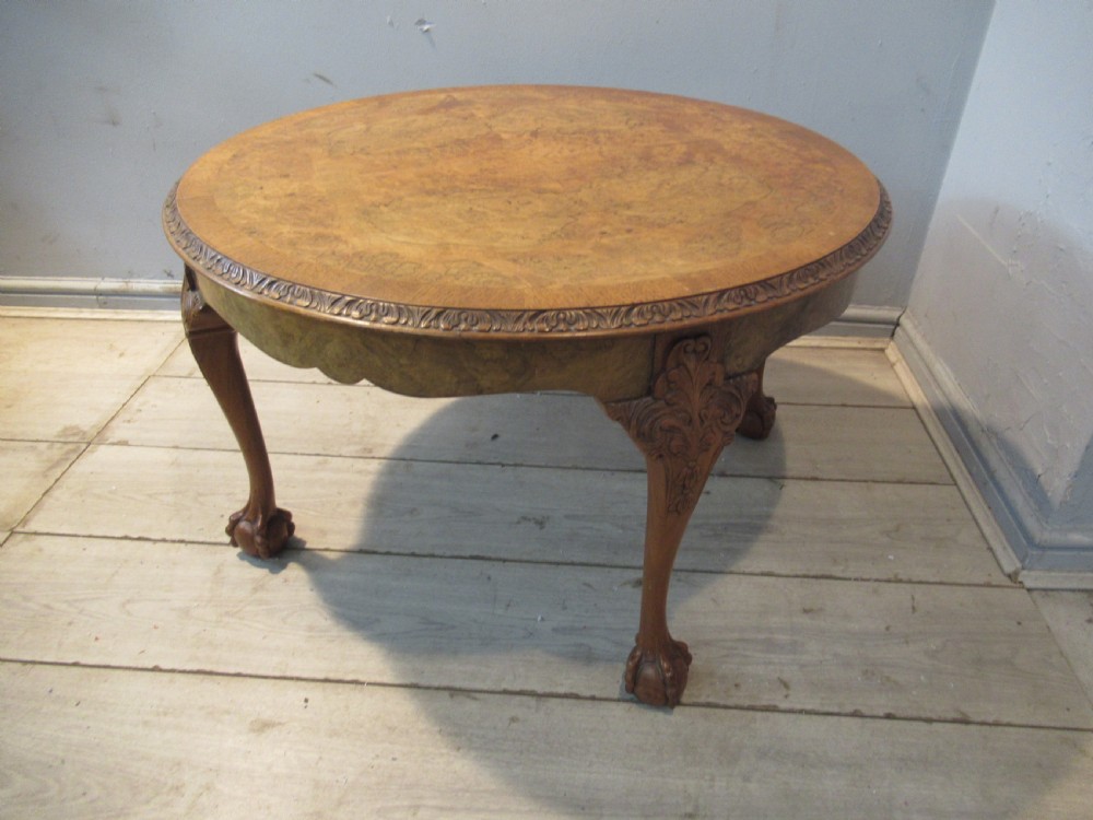 Burr walnut round coffee table  View III