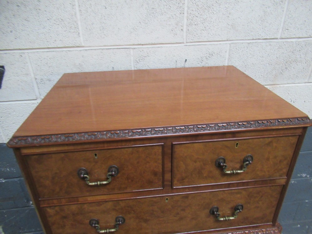 Burr Walnut tall boy chest of drawers. View V