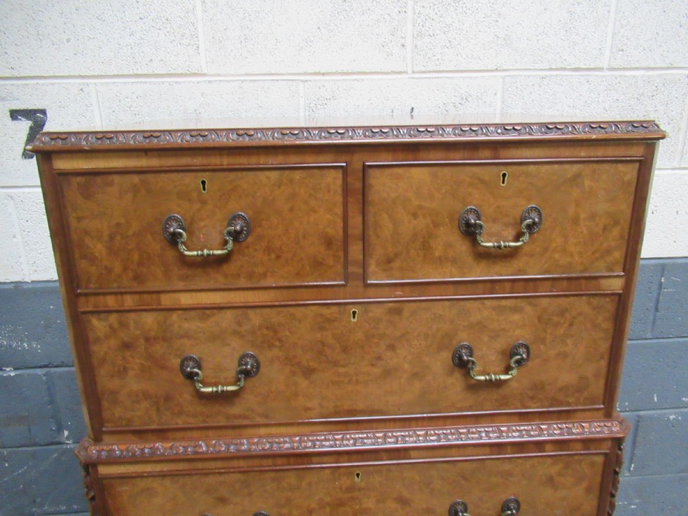 Burr Walnut tall boy chest of drawers. View VI