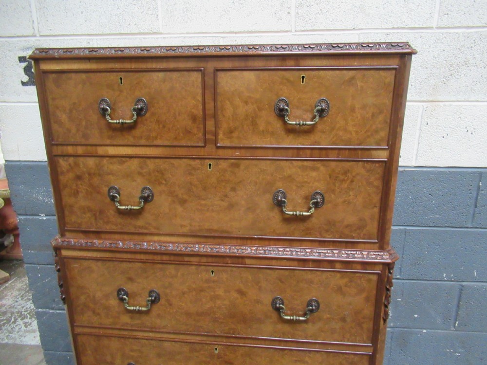 Burr Walnut tall boy chest of drawers. View VII