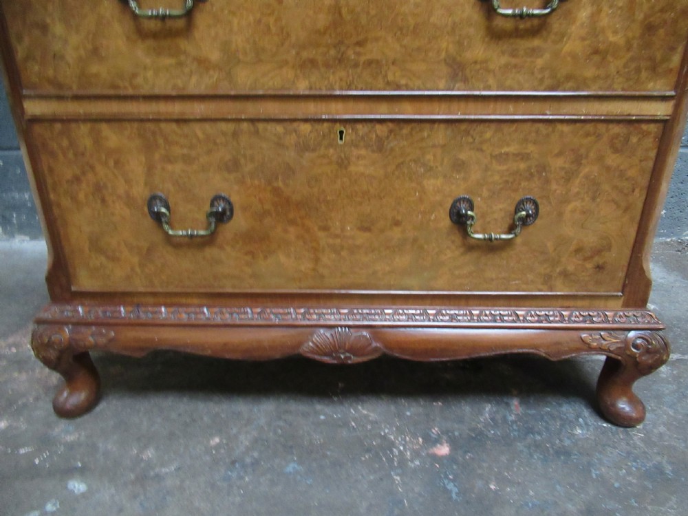Burr Walnut tall boy chest of drawers. View VIII