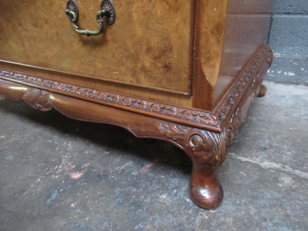 Burr Walnut tall boy chest of drawers. View IX