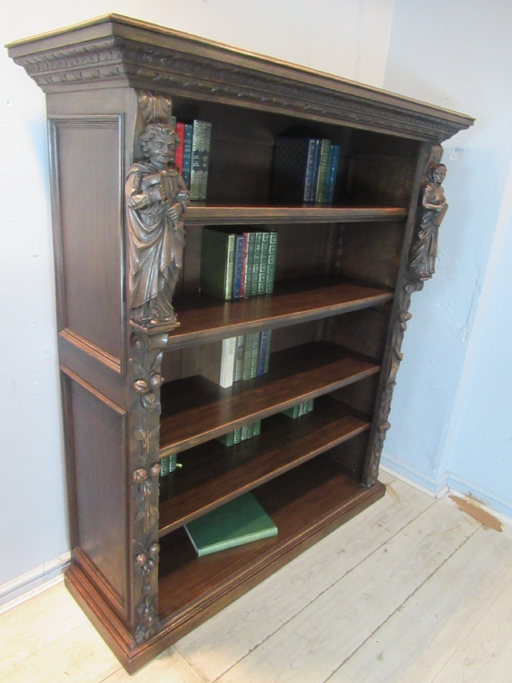 Victorian period  carved oak  open bookcase