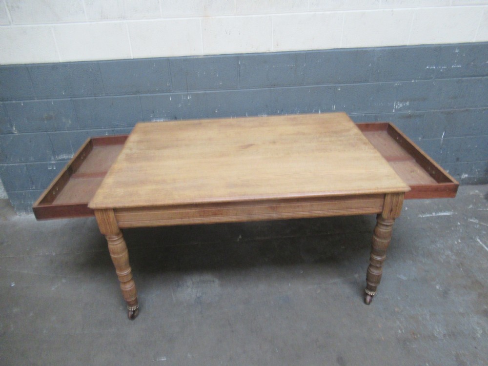 Victorian light oak dining or work  table View XIII